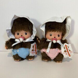 Monchhichi Bebichhichi 25cm Pair Doll Plush Toy Boy Girl Sekiguchi Japan Tag